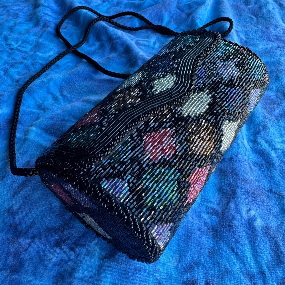 Vint Beaded Clutch Bag Small Black Multicolor Diamond Crossbody Purse